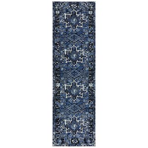 Vintage Hamadan Blue/Gray 2 ft. x 6 ft. Floral Border Runner Rug