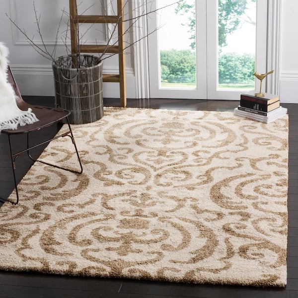 Florida Shag Cream/Beige 5 ft. x 8 ft. Floral Damask Area Rug