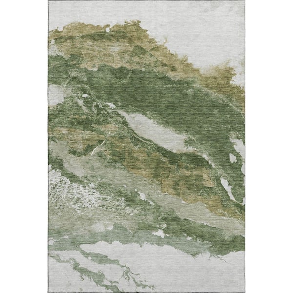 Mayfield Premium Machine Washable Abstract AMF2054 Green 10 ft. x 14 ft. Area Rug
