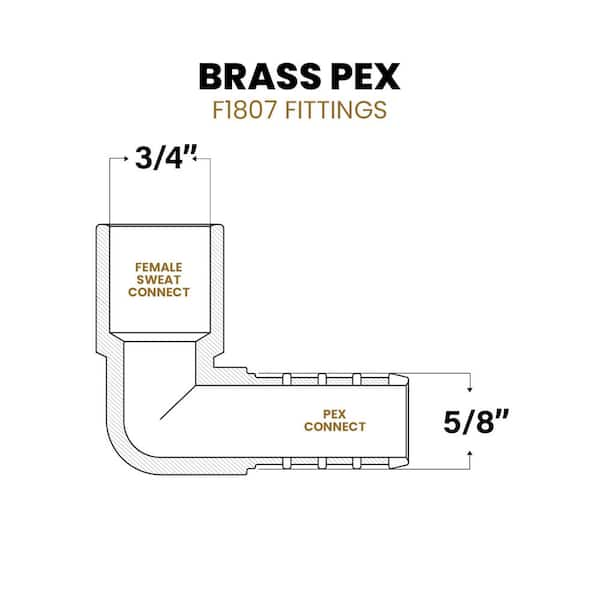 The Plumber's Choice 3/4 in. x 3/4 in. Brass Female Sweat x Pex Barb  90-Degree Elbow Pipe Fitting (5-Pack) 34345PXSL - The Home Depot