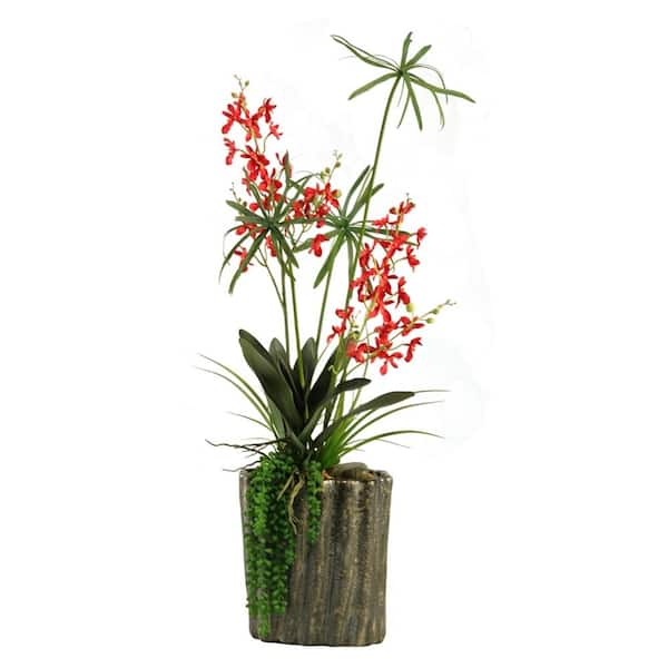 D&W Silks Indoor Red Baby Dendrobium Orchids in Oval Ceramic Planter