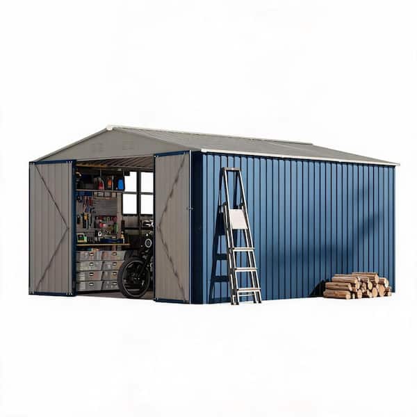 10X12 FT Storage Shed with Cross Windows & Lockable Door，Large Outdoor Metal Shed