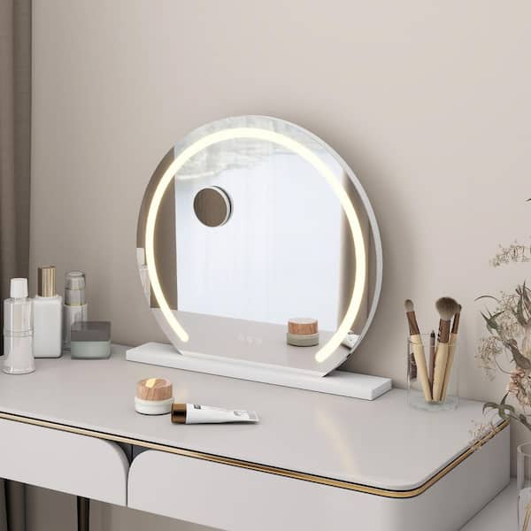 23.6 in. W x 22.8 in. H Oval Frameless Tabletop Bathroom Vanity Mirror in White with LED Dimmable