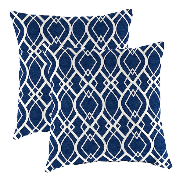 16 in. L x 16 in. W x 4 in. T Square Outdoor Throw Pillow in Navy Quatrefoil (2-Pack)