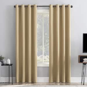 Channing Soft Gold Polyester Solid 50 in. W x 63 in. L Noise Cancelling Grommet Blackout Curtain