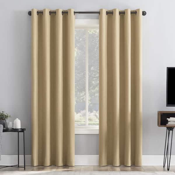Sun Zero Channing Soft Gold Polyester Solid 50 in. W x 63 in. L Noise Cancelling Grommet Blackout Curtain