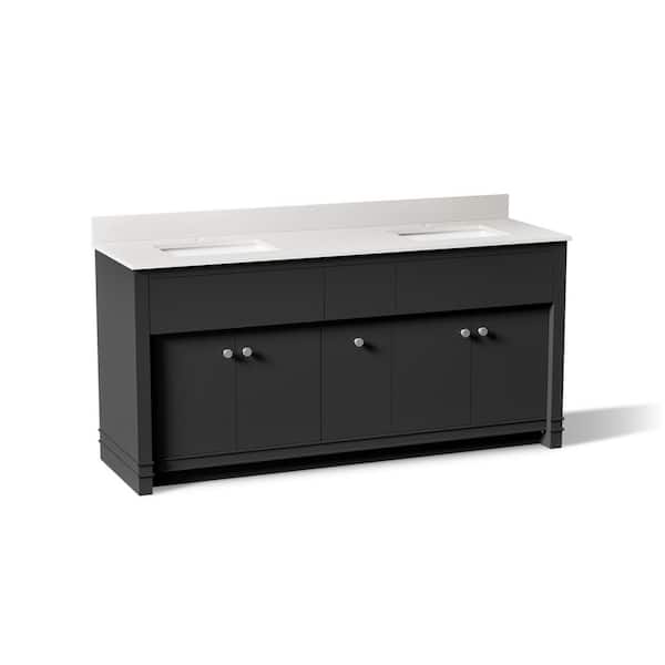 Alouette 72 in. Double SinkFerrous Grey Bath Vanity Cabinet with Sinks and Quartz Top