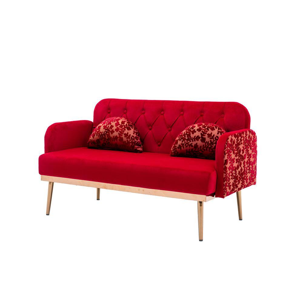 URTR 55 in. Square Arm Velvet Straight Loveseat Sofa, Tufted Backrest
