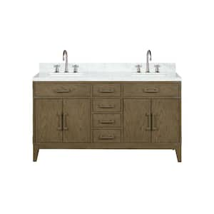 Fossa 60 in W x 22 in D Grey Oak Double Bath Vanity, Carrara Marble Top, and Faucet Set