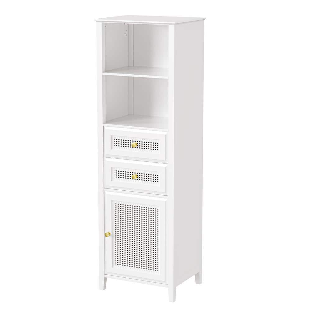 19.6 in. W x 15.7 in. D x 63 in. H White Wood Linen Cabinet with Open Shelv