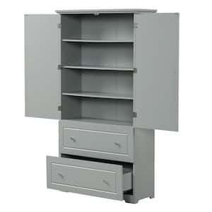 32.6 in. W x 13 in. D x 62.3 in. H Freestanding Gray MDF Tall Bathroom Linen Cabinet with Drawer, Adjustable Shelf