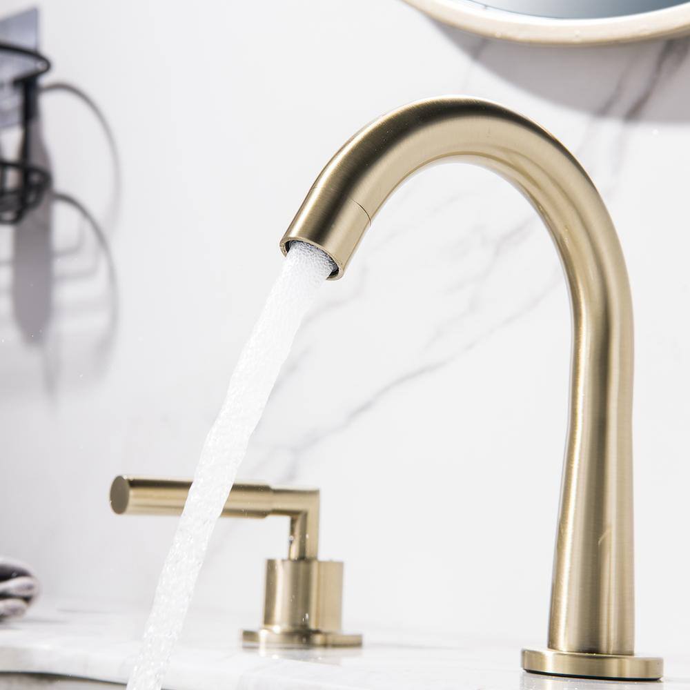 Brushed Gold Solid Brass Widespread Bathroom Faucet
