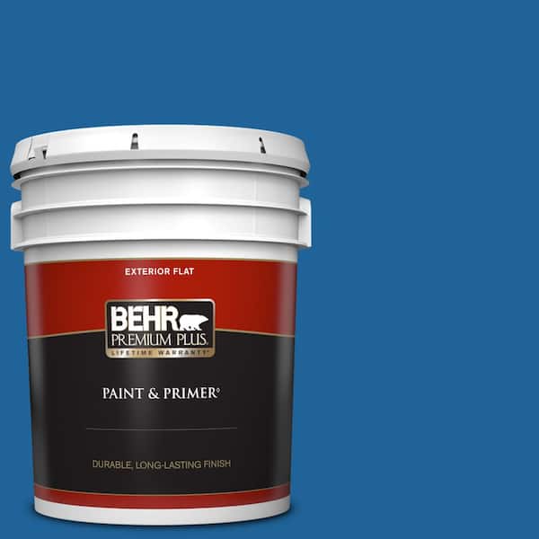 BEHR PREMIUM PLUS 5 gal. #570B-7 Cobalt Glaze Flat Exterior Paint & Primer