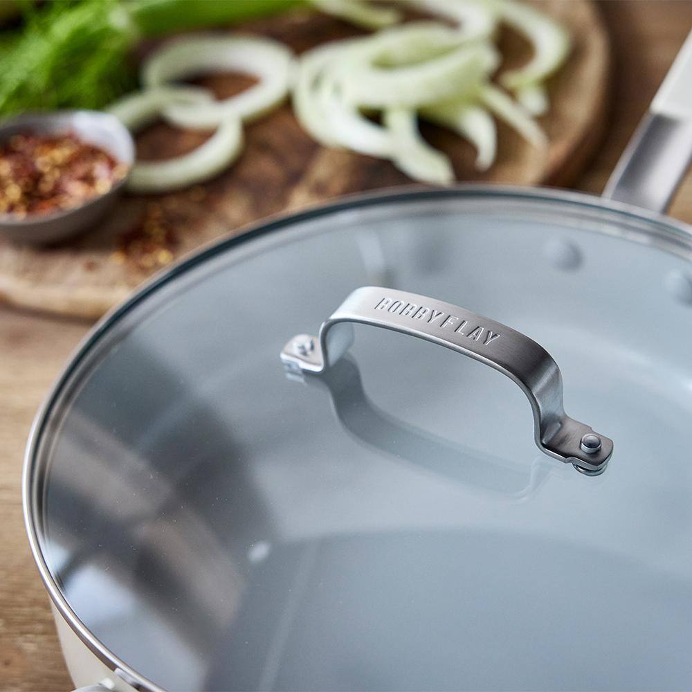 Cream 4.5QT Ceramic Nonstick Aluminum Sauté Pan with Glass Lid