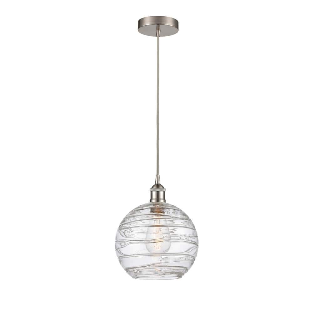 Innovations Athens Deco Swirl 1 Light Brushed Satin Nickel Shaded Pendant Light With Clear Deco