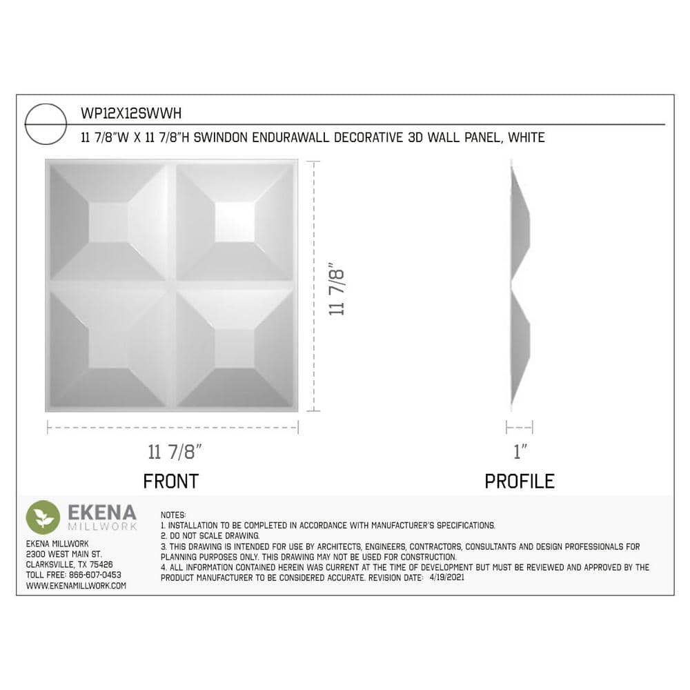 White Textured 3D PVC Decorative Wall Panel 11 7/8" x 11 7/8"