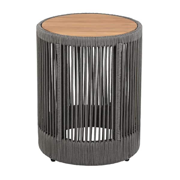 15 in. Brown Acacia Wood and Gray Rattan rope Outdoor Coffee Table