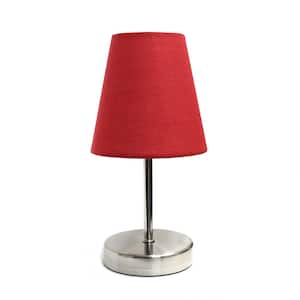 10.5 in. Sand Nickel Mini Basic Table Lamp with Red Fabric Shade