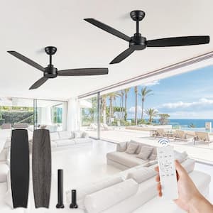 2-Pack 52 in. Indoor Matte Black Dwonrod Ceiling Fan with Dual-Finish Blades (Black and Woodgarin) and Remote Control