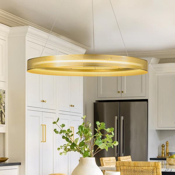 ALOA DECOR 25.6 in. Contemporary Antique Gold Integrated LED Rind Chandelier Modern Hanging Pendant Light for Kitchen Dining Room