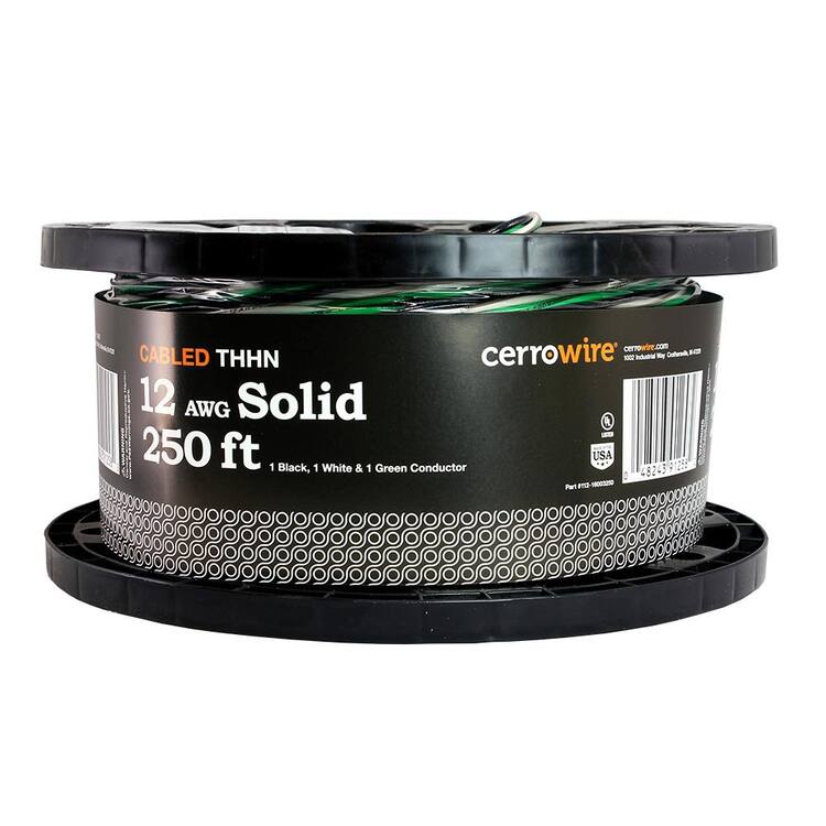 Cerrowire 250 ft. 12 Gauge Black /White /Green Solid Copper THHN Wire