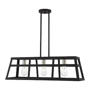 Schofield 3-Light Black Linear Chandelier with Brushed Nickel Accents