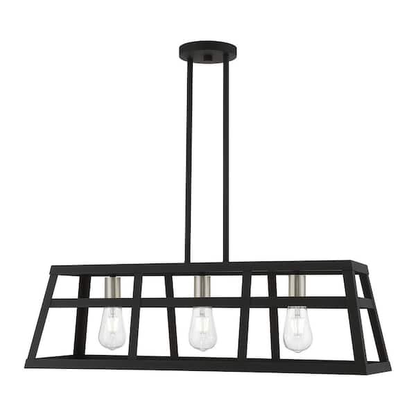 Livex Lighting Schofield 3-Light Black Linear Chandelier with Brushed Nickel Accents