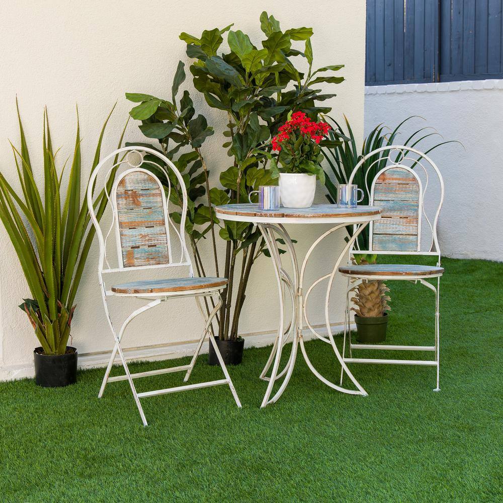 Rustic White and Weathered Wood 3-Piece Bistro Set