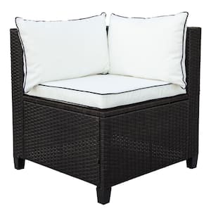Brown 7-Piece Wicker Metal Fabric Outdoor Sectional Set with White Cushions