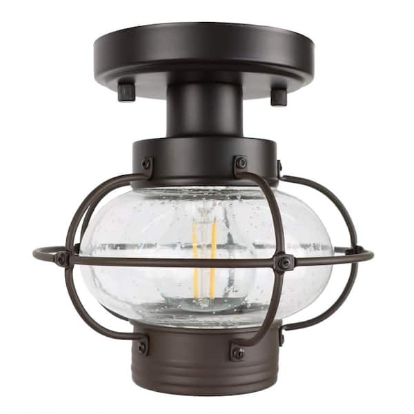 HKMGT 7.5 in. 1-Light Antique Bronze Flush Mount Ceiling Light with Seeded Glass Shade and No Bulbs Included