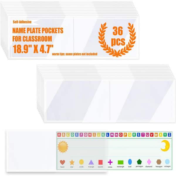 36 Pack Self-Adhesive Nameplate Pocket 7mil Thick Transparent Plastic Sleeve with Waterproof Dustproof Feature