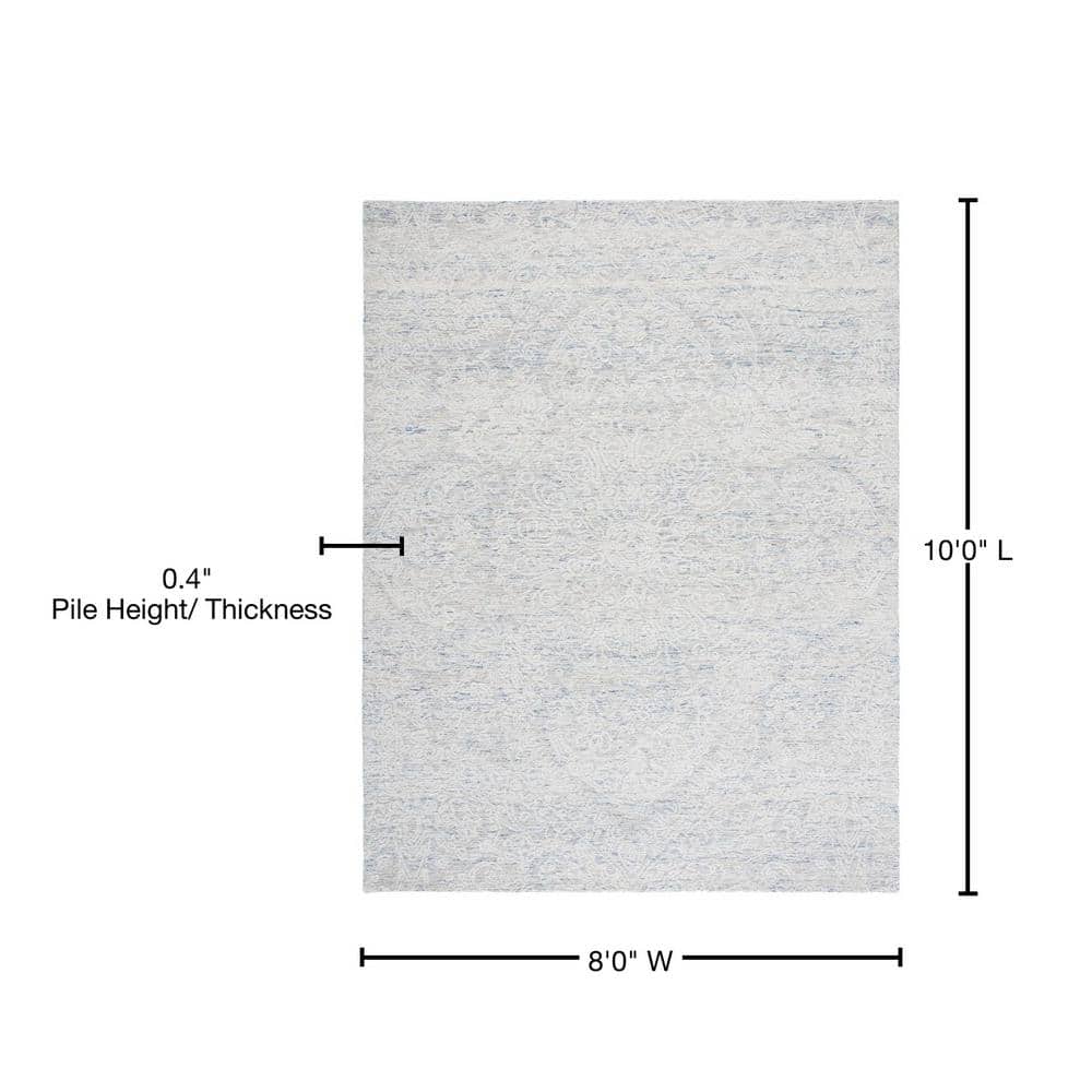 Ivory and Light Blue Floral Wool 8' x 10' Hand-Tufted Rug