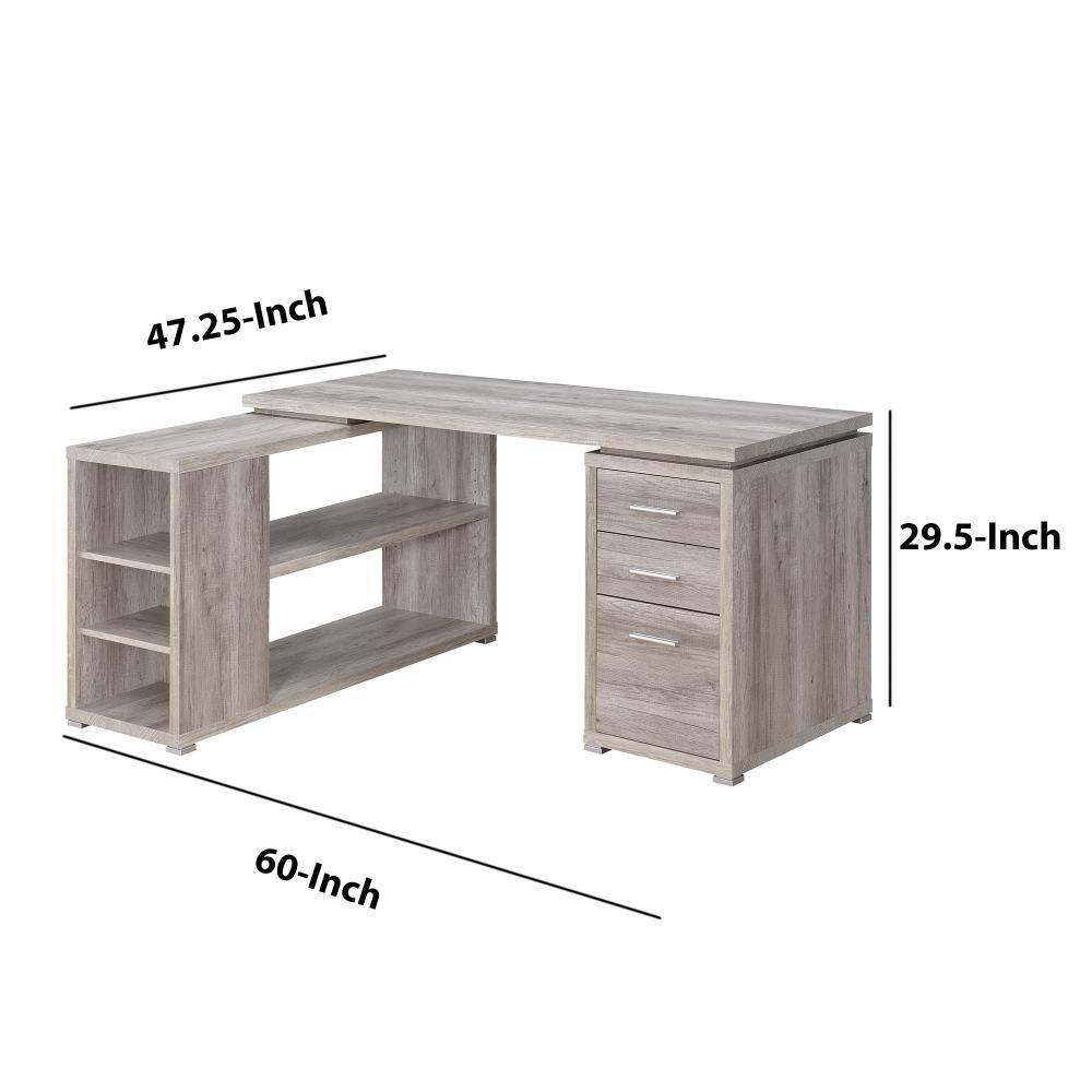 Gray Wood L-Shaped Computer Desk with Drawer and Filing Cabinet