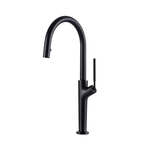 YONKI SUNSHIN INC Single Handle Pull Down Sprayer Kitchen Faucet 1.2 GPM with Advanced Spray&Pull Out Spray Wand,Bar Laundry in Matt Black