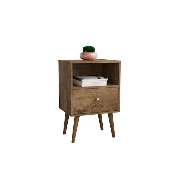 Manhattan Comfort Liberty Mid-Century Modern Rustic Brown 1-Drawer 17.72 in. W Nightstand