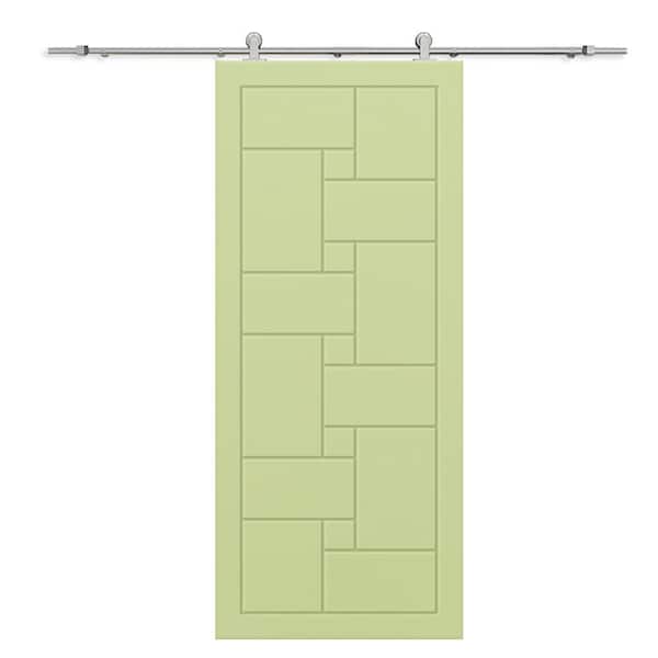 CALHOME 30 in. x 80 in. Sage Green Painted Composite MDF Paneled Interior Sliding Barn Door with Hardware Kit