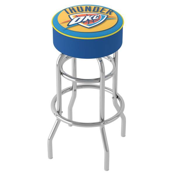 Unbranded Oklahoma City Thunder Logo 31 in. Yellow Backless Metal Bar Stool with Vinyl Seat