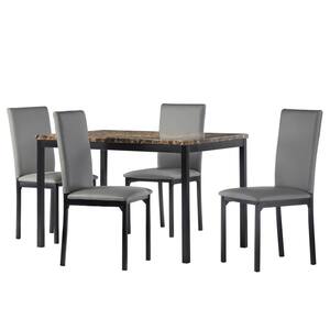 5-Piece Gray Black Faux Marble Top Dining Set