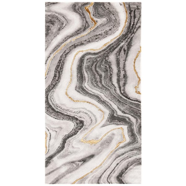 SAFAVIEH Craft Gray/Gold Doormat 2 ft. x 4 ft. Marbled Abstract Area Rug
