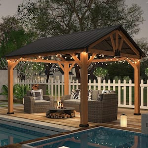 13 ft. x 11 ft. Cedar Wood Hardtop Outdoor Patio Gazebo with Galvanized Steel Roof