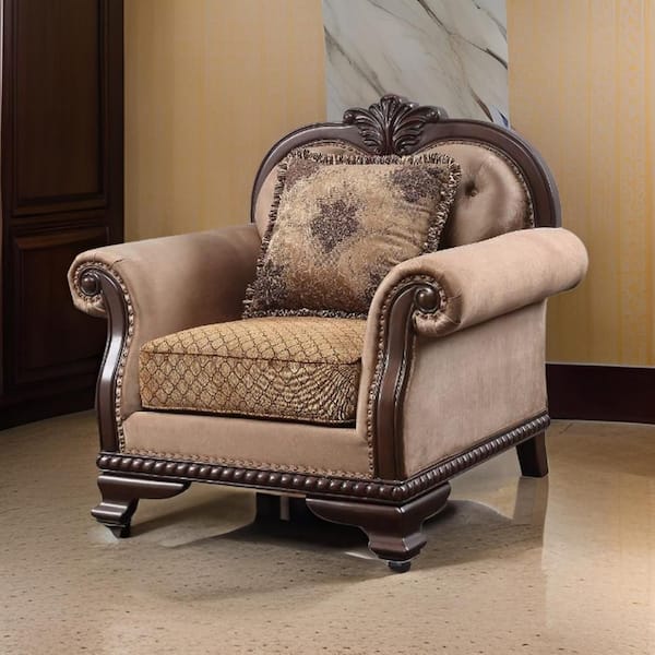Beige Fabric Accent Chair with Crowned Top