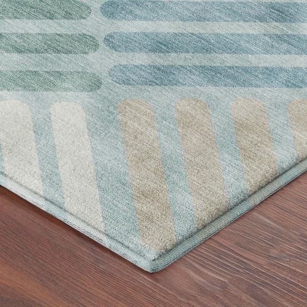 Mayfield Premium Machine Washable Abstract AMF2339 Seafoam 5 ft. x 7 ft. 6 in. Area Rug
