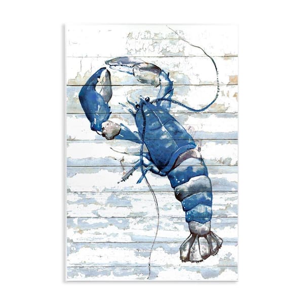 Blue Lobster on Distressed by Jessie Perry Unframed Animal Graphic Art Print 19 in. x 13 in.