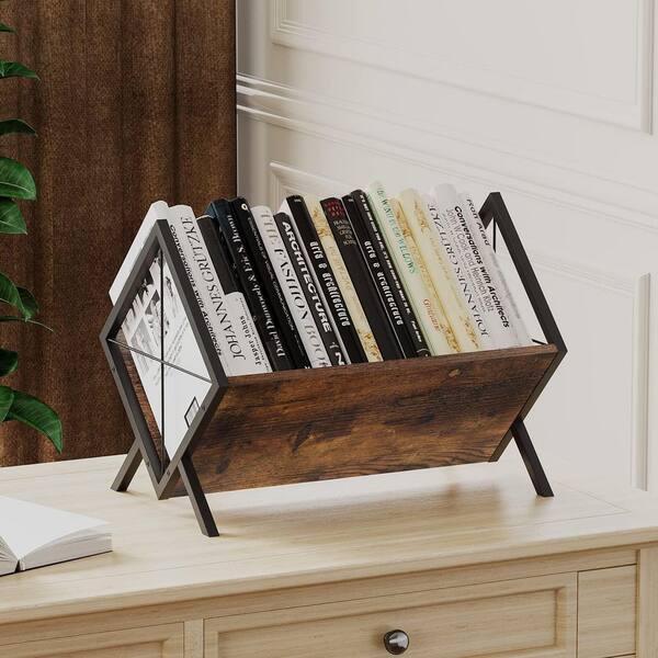 Rustic Brown 15.7 in. x 12 in. Wood Freestanding Magazine Rack