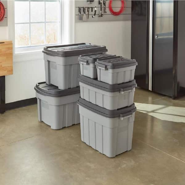 CX Rugged Tote, 18-Gallon Rugged Storage Container & Standard Snap Lid,  (16.6”H x 24.2”W x 16.2”D), Stackable Organization Tote [4 Pack]