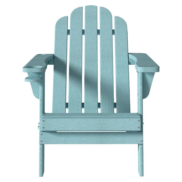 Boyel Living 5 Back Panel Fixed Outdoor Adirondack Chair in Teal with Cup Holder and Hole for Umbrella