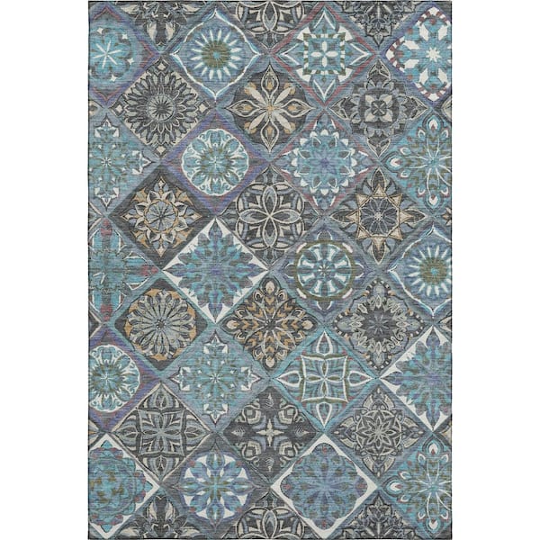 Mayfield Premium Machine Washable Abstract AMF2256 Teal 9 ft. x 12 ft. Area Rug