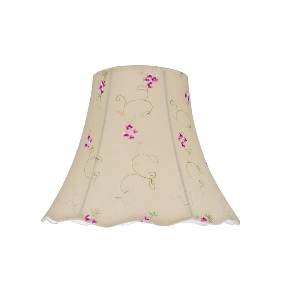 Apricot Floral Embroidered Cotton Bell Lamp Shade, 14"