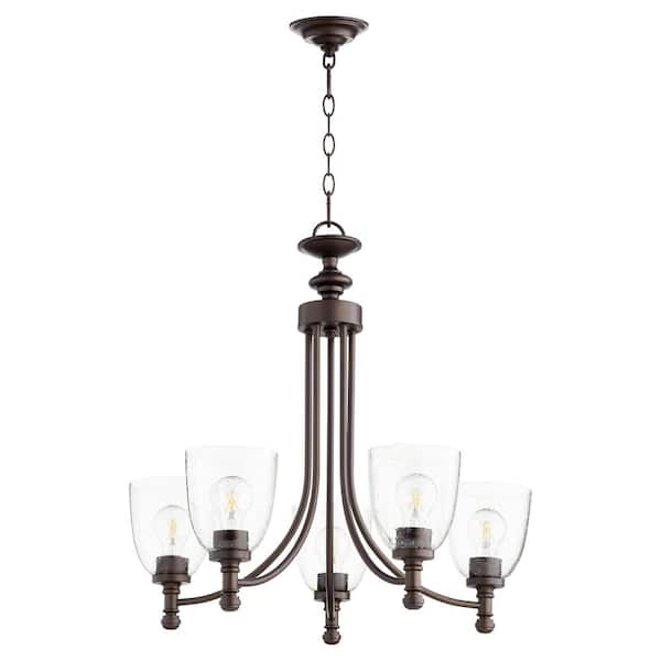 Quorum INTERNATIONAL Rossington 5-Light Oiled Bronze Chandelier with Clear Seeded Glass