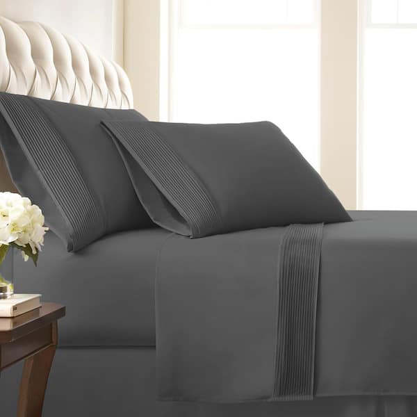 Southshore Fine Linens Vilano Pleated 21 in. Extra-Deep Pocket 4-Piece Slate Queen Microfiber Sheet Set